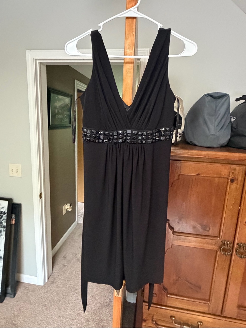 B. Smart Black One-Shoulder Beaded Waist Dress